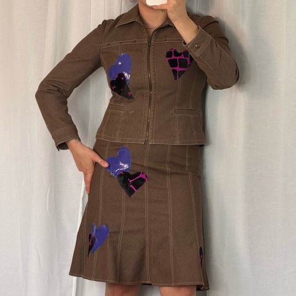 Zig Zag Goods Dresses & Skirts - 💜 Reworked Y2K Studded Denim Heart Set 💜 (Jacket + Skirt)